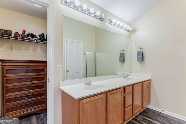 bathroom featuring vanity and wood-type flooring