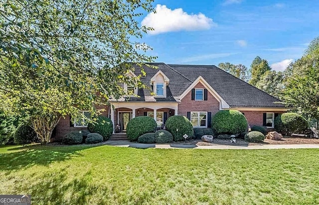 view of front of house with a porch and a front yard