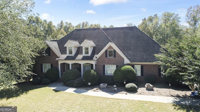 new england style home with a front lawn