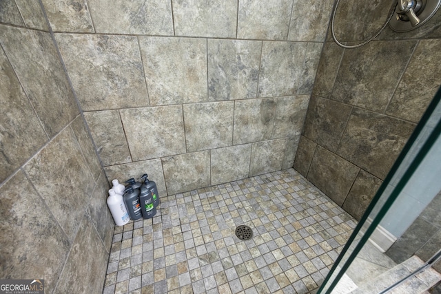 interior details featuring a tile shower