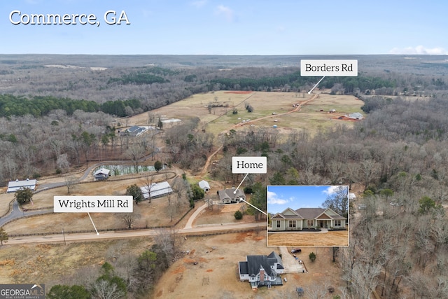 aerial view with a rural view