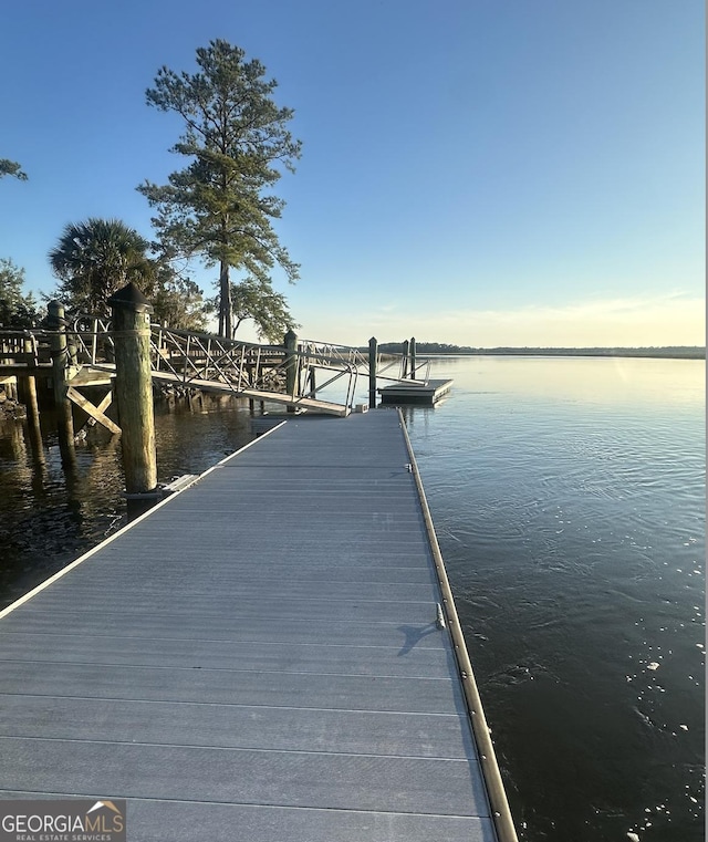 dock area featuring a water view