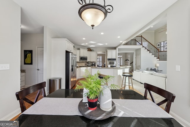 dining space with sink