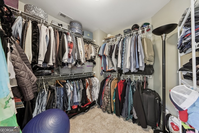 walk in closet featuring carpet