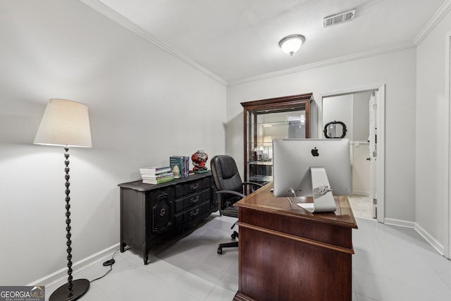 office space featuring ornamental molding