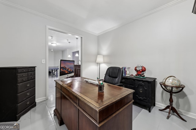 tiled office with crown molding