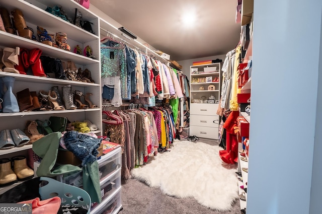 walk in closet featuring carpet