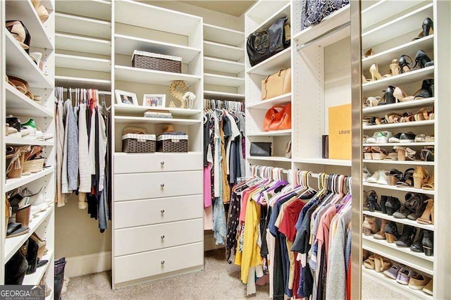 spacious closet with light carpet