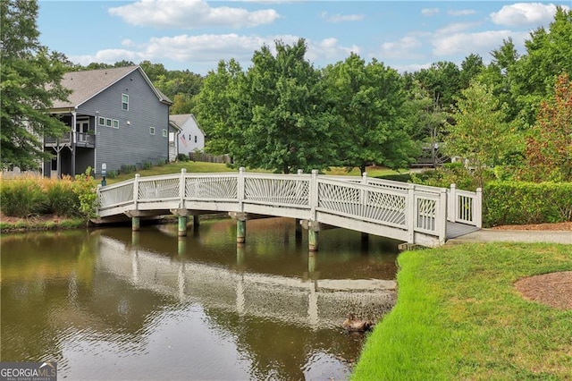 view of dock with a water view