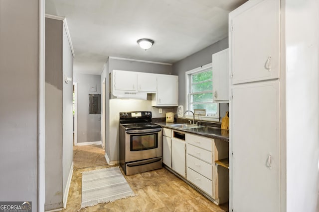 kitchen featuring white cabinetry, sink, and electric stove