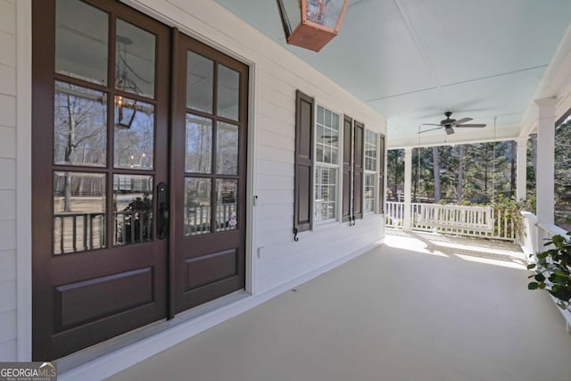 view of patio / terrace with ceiling fan and covered porch