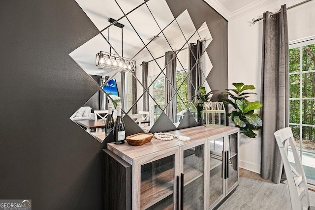 interior space with crown molding and wood-type flooring