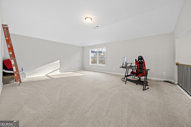 interior space featuring light colored carpet