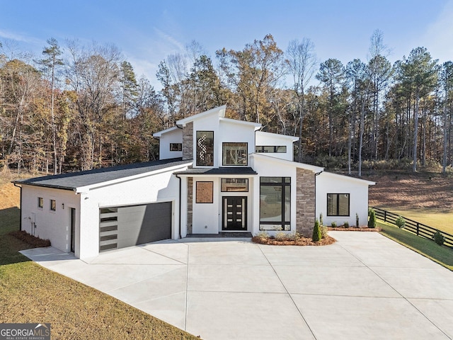 contemporary home with a garage