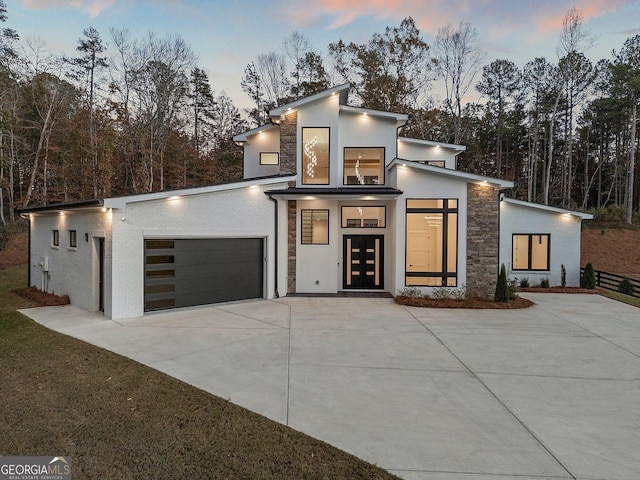 contemporary home featuring a garage