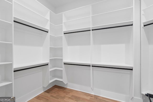 walk in closet with wood-type flooring