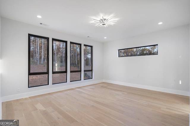 spare room featuring light hardwood / wood-style flooring and plenty of natural light