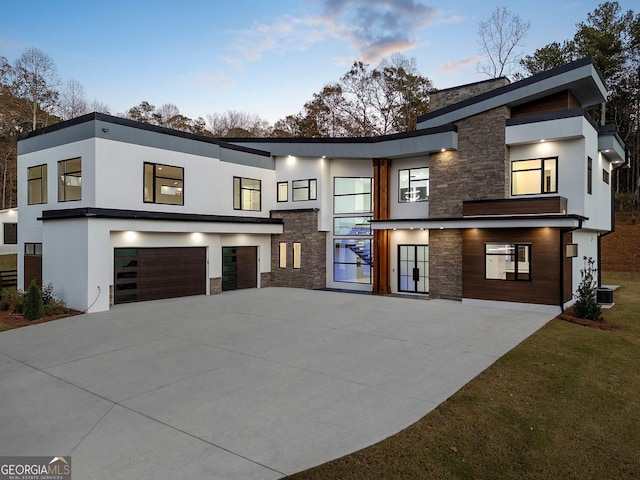 contemporary home featuring a garage