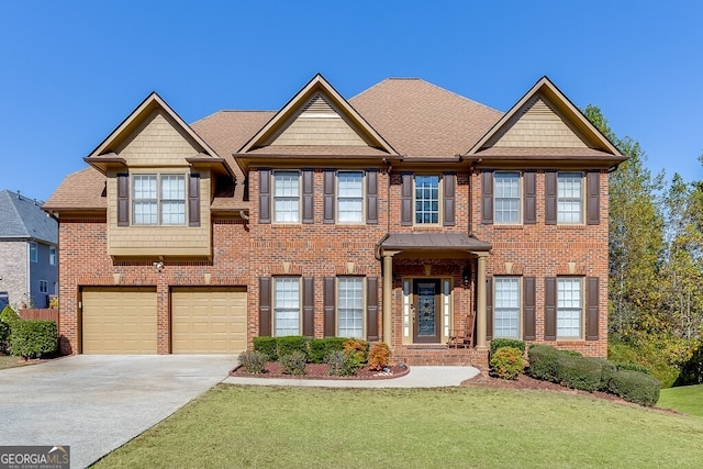 view of front facade featuring a garage and a front yard