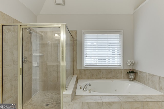 bathroom featuring plus walk in shower