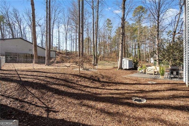 view of yard with a shed