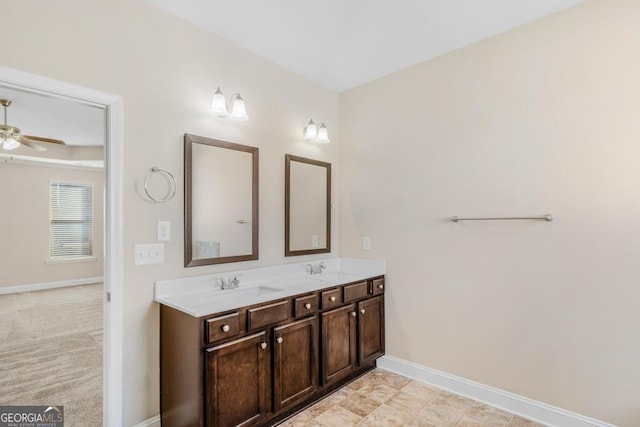 bathroom with vanity and ceiling fan