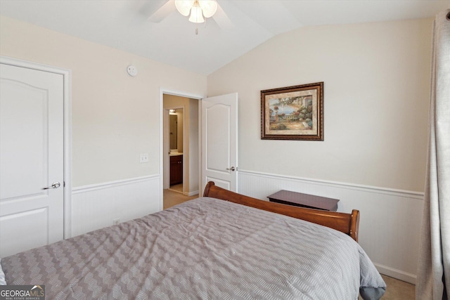 bedroom with vaulted ceiling and ceiling fan