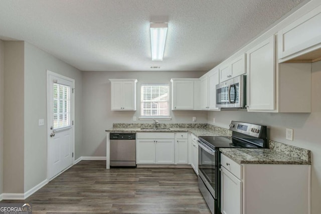 kitchen with white cabinetry, sink, a wealth of natural light, and appliances with stainless steel finishes