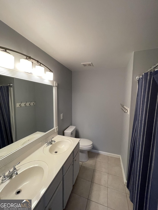 bathroom with tile patterned floors, toilet, and vanity