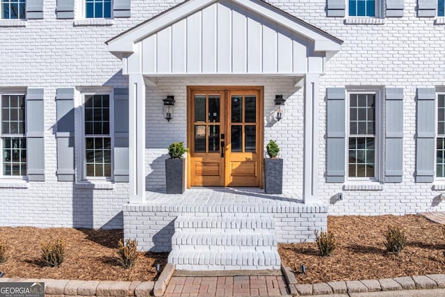 doorway to property featuring french doors