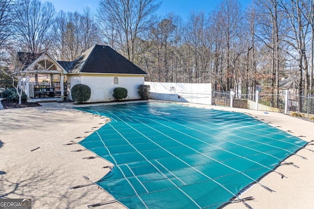 view of pool featuring a gazebo and a patio area