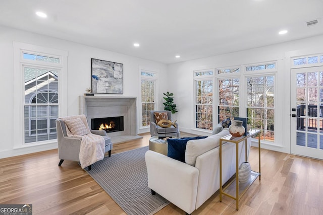 living room with light wood-type flooring