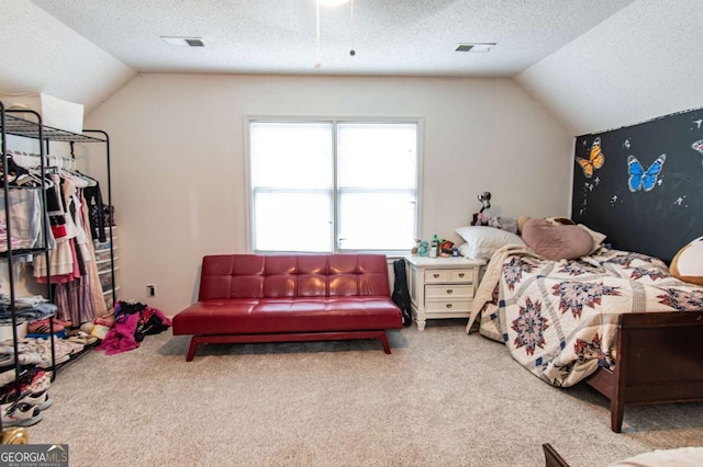 4222 Honey Creek Way, Powder Springs, GA 30127 - carpeted bedroom with lofted ceiling and a textured ceiling