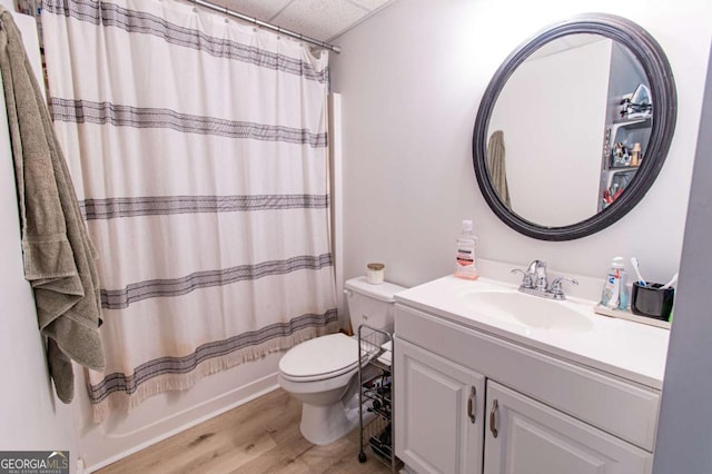 4222 Honey Creek Way, Powder Springs, GA 30127 - full bath featuring wood finished floors, vanity, a paneled ceiling, and shower / tub combo with curtain