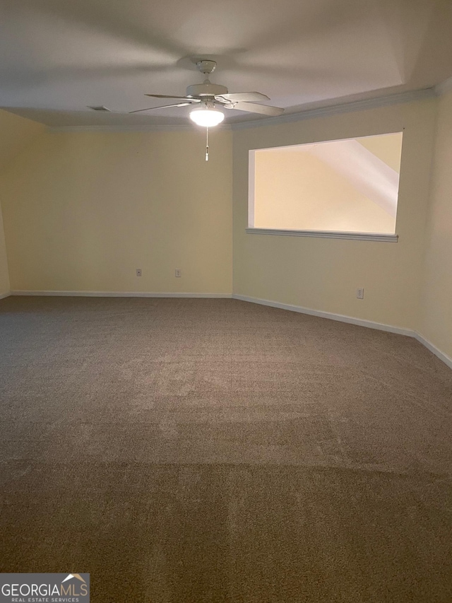 spare room featuring ceiling fan and carpet flooring