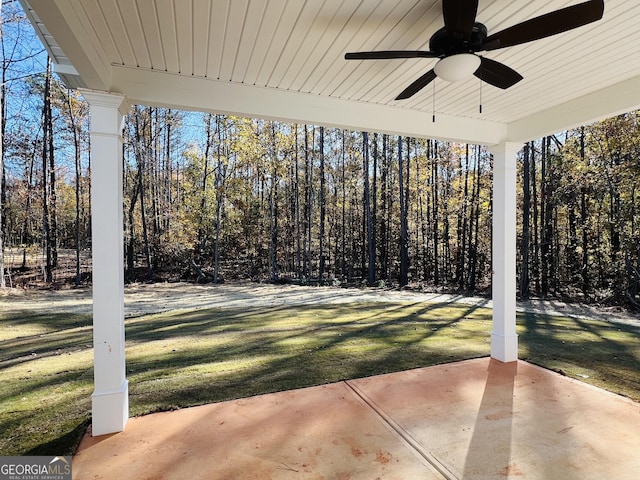 view of patio / terrace featuring ceiling fan