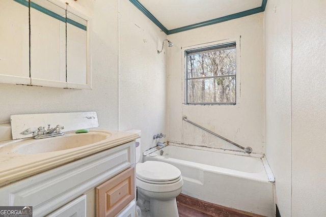 full bathroom with shower / tub combination, vanity, and toilet