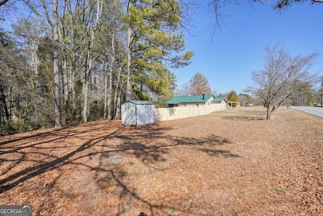 view of yard with a shed