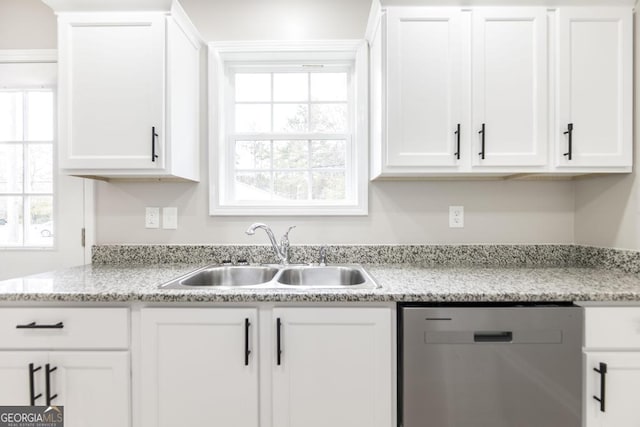 kitchen featuring white cabinetry, sink, and stainless steel dishwasher