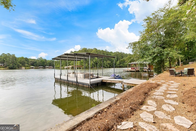 view of dock featuring a water view