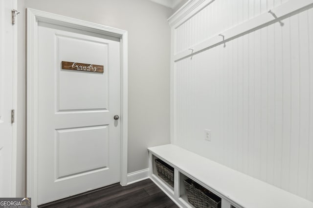 mudroom with dark hardwood / wood-style floors