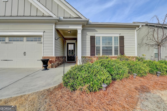 property entrance with a garage