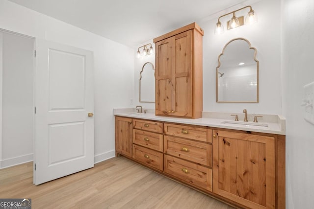 bathroom with wood-type flooring and vanity