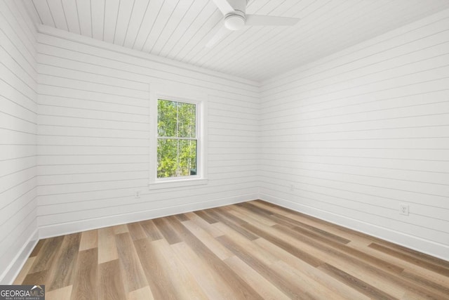 4226 Quail Creek Dr, Flowery Branch, GA 30542 - unfurnished room with wood ceiling, wood finished floors, wooden walls, and a ceiling fan