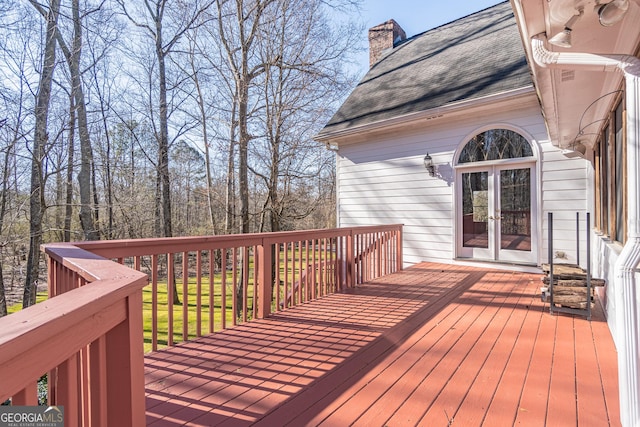 wooden terrace with french doors