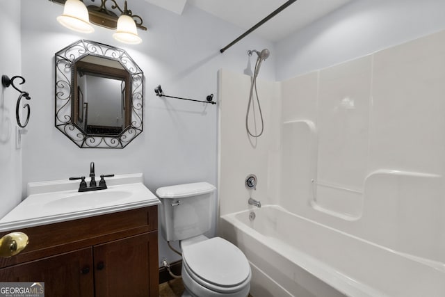 full bathroom with vanity, shower / bathing tub combination, and toilet