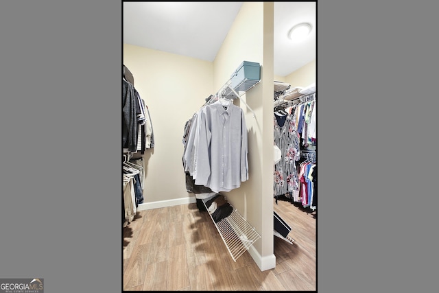 spacious closet featuring light hardwood / wood-style flooring