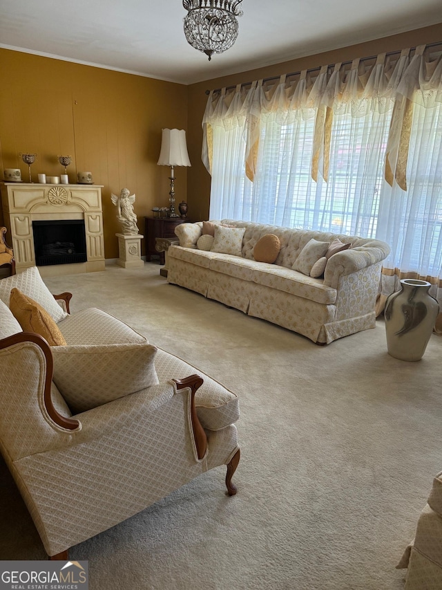 living room with carpet flooring