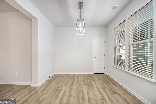 unfurnished dining area featuring light hardwood / wood-style flooring