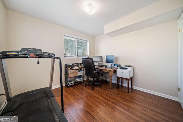 office area with dark hardwood / wood-style floors